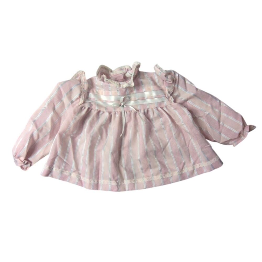 Vintage Precious Originals 1980s Pink Striped Baby Top Ruffle Lace 18 Months